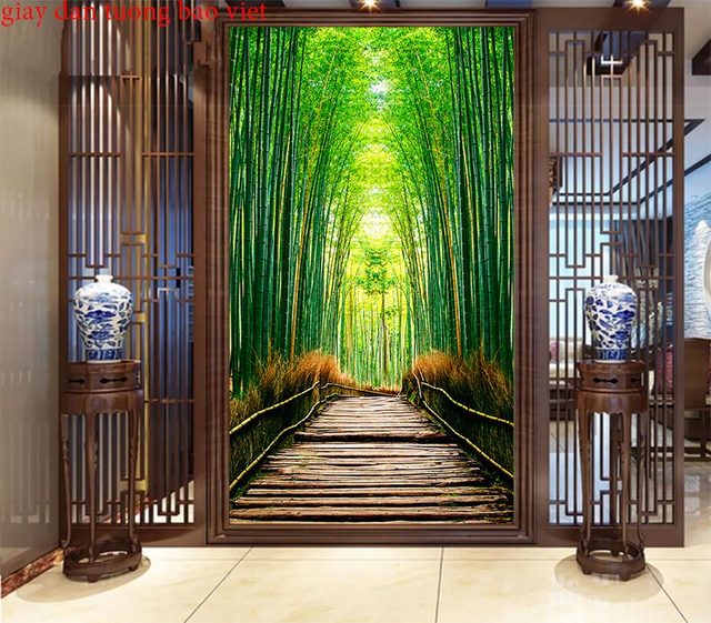 Tranh dán kính rừng tre K216