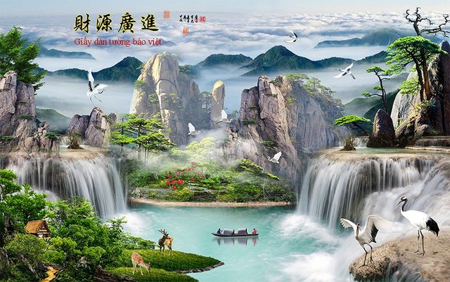 10 mẫu giấy dán tường 3D phong thủy đẹp cho phòng khách