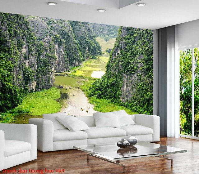Wall paintings of Vietnam river and mountain scenery m074