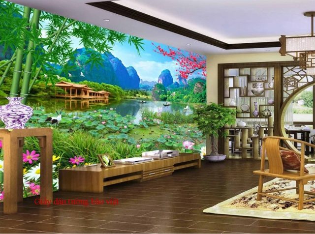 10 mẫu giấy dán tường 3D phong thủy đẹp cho phòng khách
