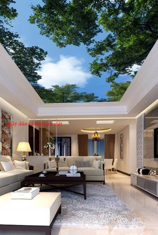 Dán trần nhà 3D với hình ảnh cây xanh - Báo giá dán trần nhà