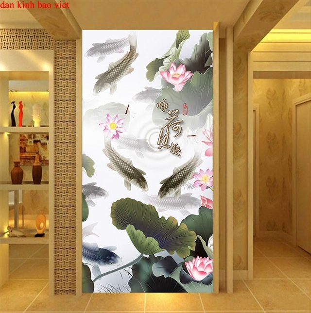 2-sided glass carp painting k246