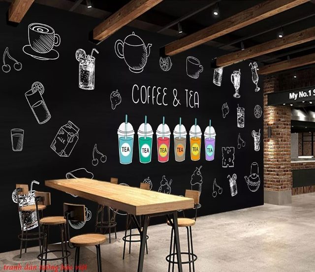 Tranh dán tường cho quán trà sữa d200