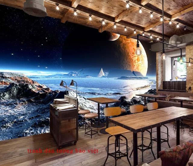 Tranh dán tường galaxy cho quán cafe GA001