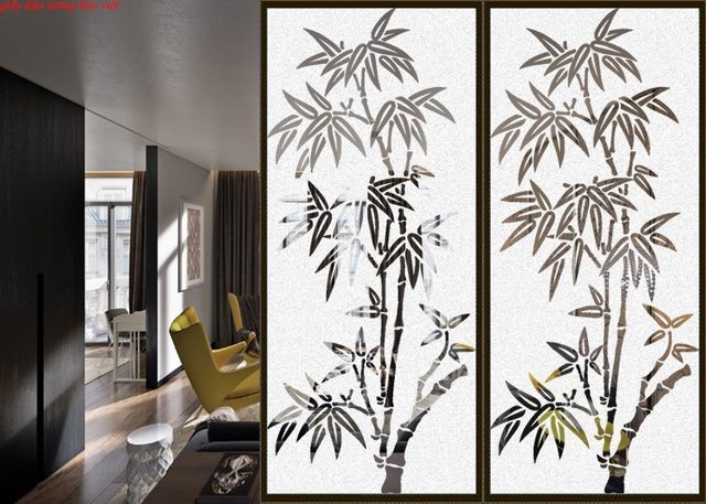 Decal dán kính mờ cây tre cho phòng tắm art017