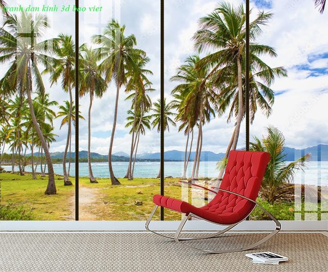 Tranh dán tường phong cảnh biển dán kính 3d 2 mặt me412
