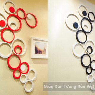 Dán Tường 3D-Họa tiết gỗ 3D hình tròn (có màu đỏ, đen, xanh lá, xanh dương , cam , hồng, trắng )