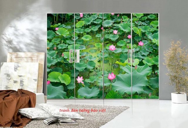 Tranh dán tường phong cảnh ao sen h178