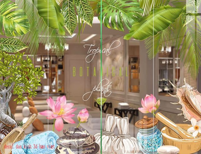 Decal dán kính 3D 2 mặt cho tiệm Nails Spa