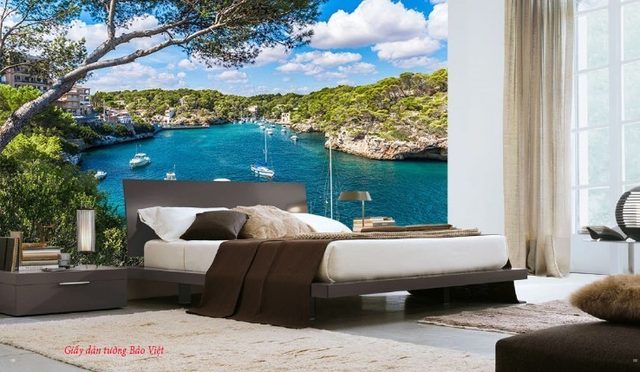 Wallpaper sea view living room v072