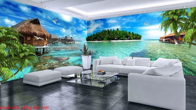 Tranh dán tường phong cảnh biển 3d