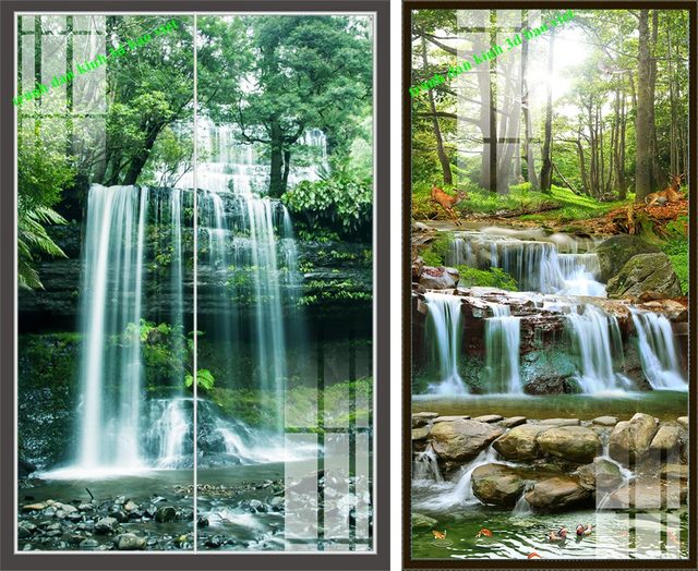 3d waterfall glass stickers 2 sides