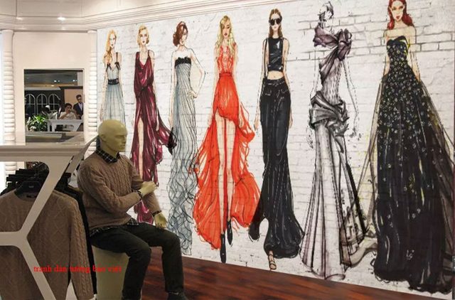Tranh dán tường cho shop thời trang d096