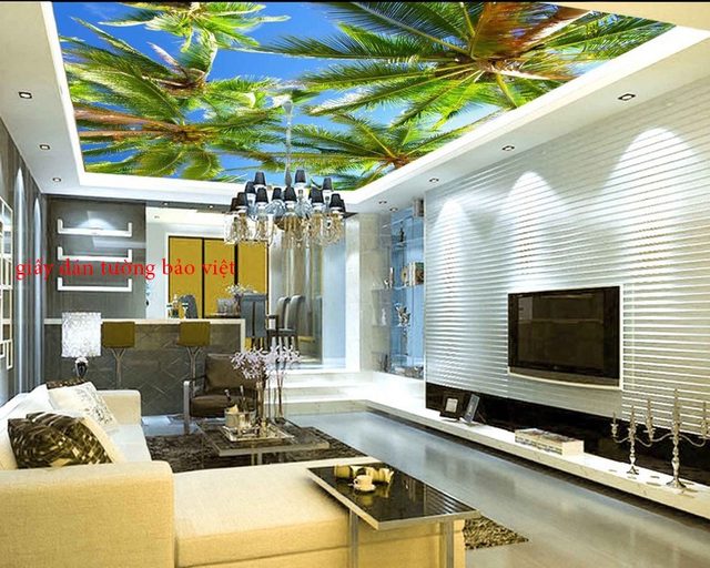 Dán trần nhà 3D với hình ảnh cây xanh - Báo giá dán trần nhà