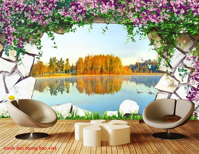 Tranh dán tường sông núi 3d m079
