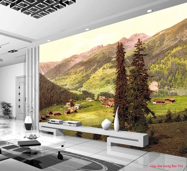Wall paintings of mountain river v248