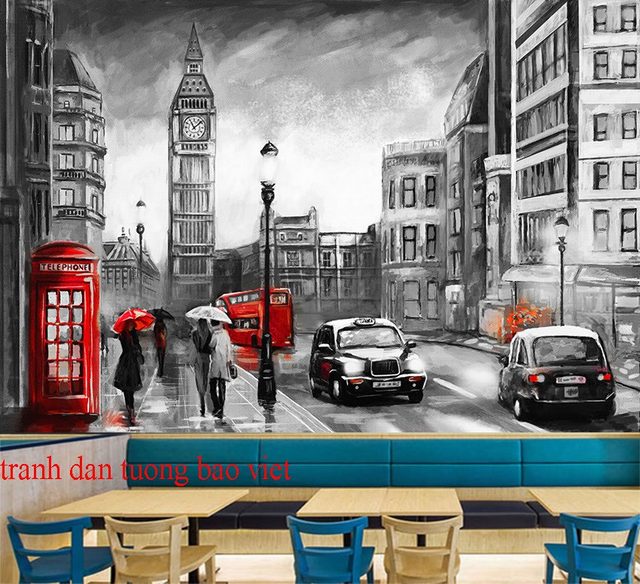Tranh dán tường cho quán cafe Fm370