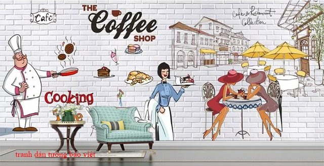 Tranh dán tường cho quán cafe d094