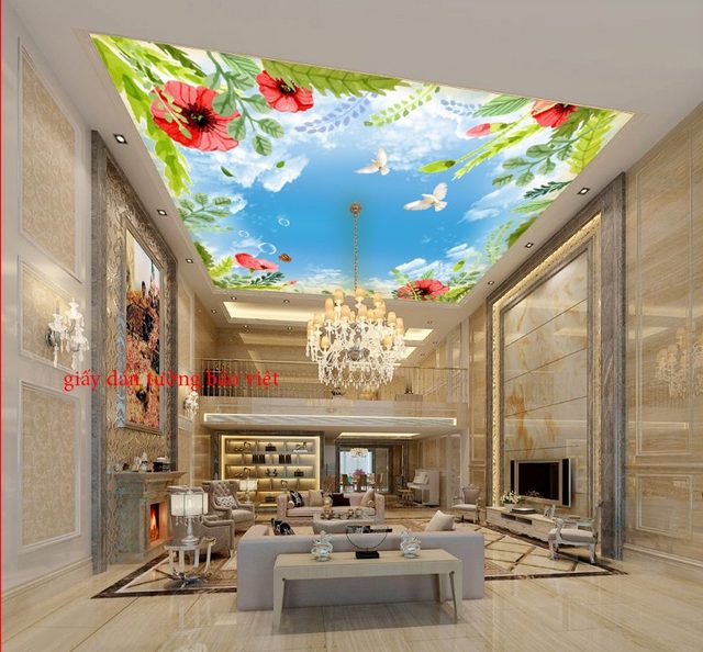 Dán trần nhà 3D với hình ảnh cây xanh - Báo giá dán trần nhà