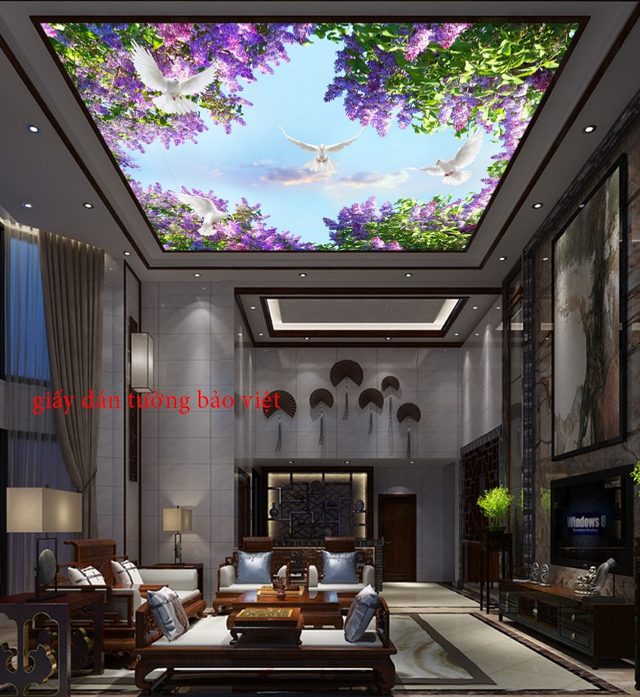 Dán trần nhà 3D với hình ảnh cây xanh - Báo giá dán trần nhà