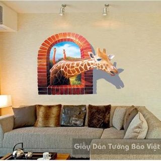 Dán Tường 3D-Hươu cao cổ 3D