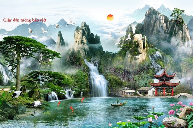 10 mẫu giấy dán tường 3D phong thủy đẹp cho phòng khách