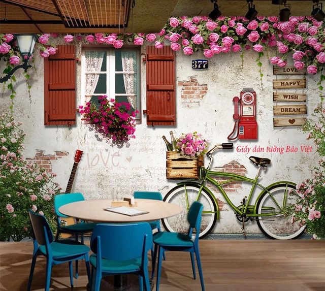 Tranh dán tường 3d trang trí quán cafe v048