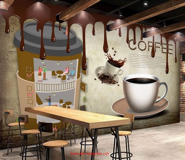 Tranh dán tường đẹp cho quán cafe d127