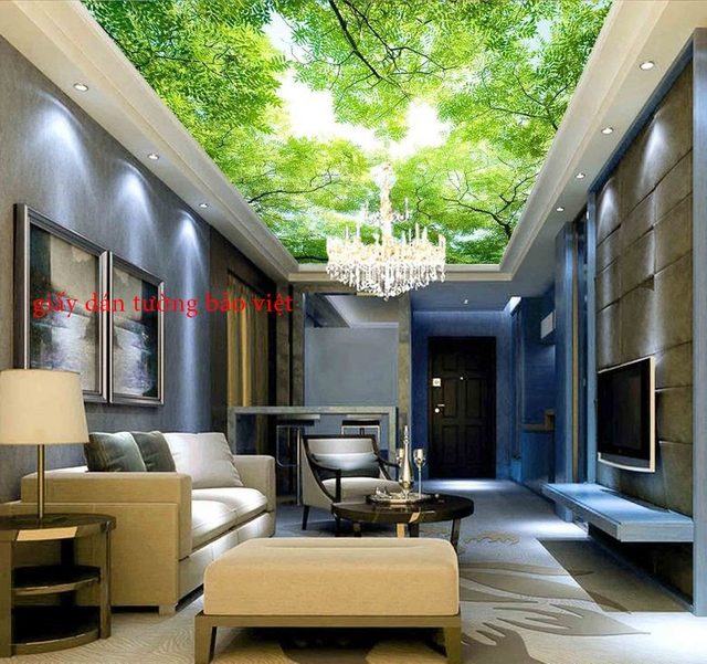 Dán trần nhà 3D với hình ảnh cây xanh - Báo giá dán trần nhà