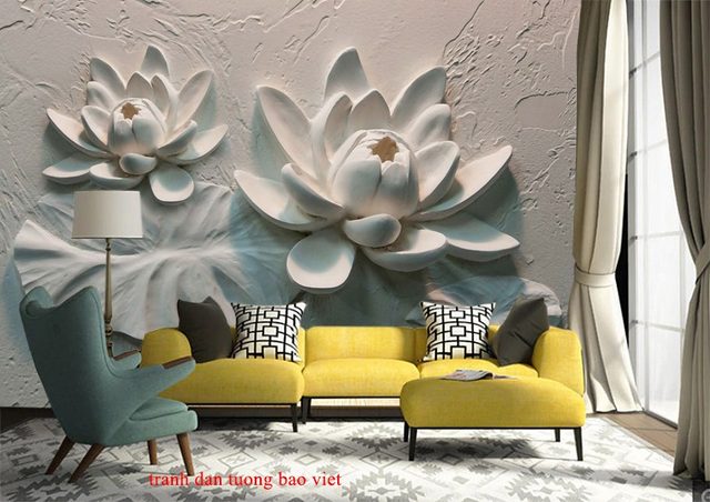Giấy dán tường 3D hoa sen
