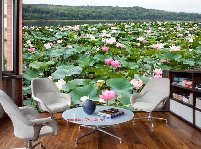 Tranh dán tường cảnh hoa sen 3d h180