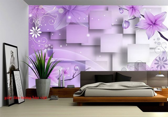 3d purple bedroom wallpaper d091