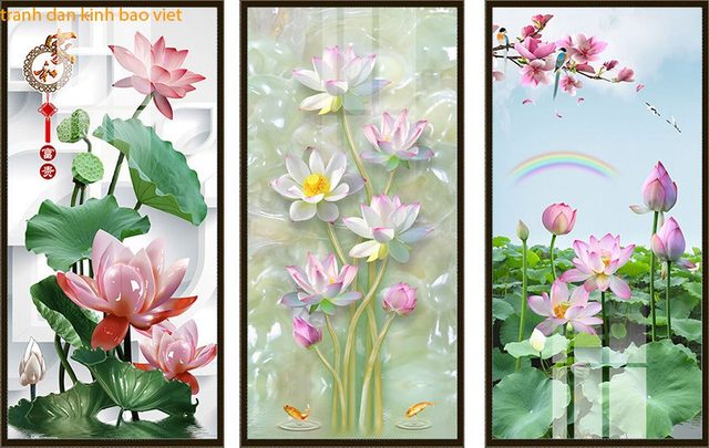 Collection of 2 sided lotus 3d glass paintings