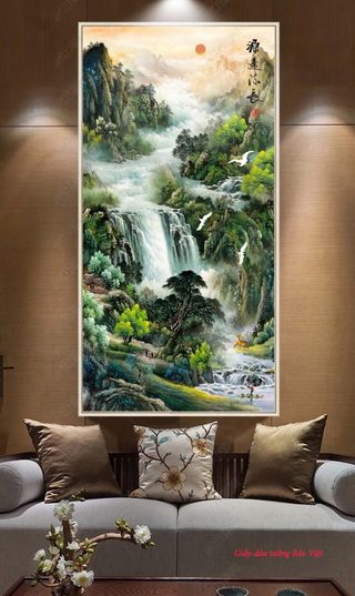 Tranh dán kính sơn thủy 3d v077