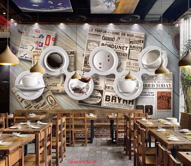Tranh dán tường 3d cho quán cafe v091