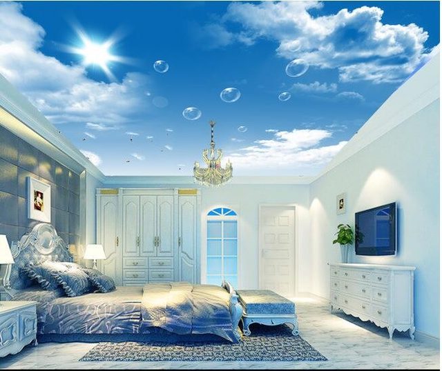 Giấy dán tường mây trời trong xanh gần gũi thiên nhiên