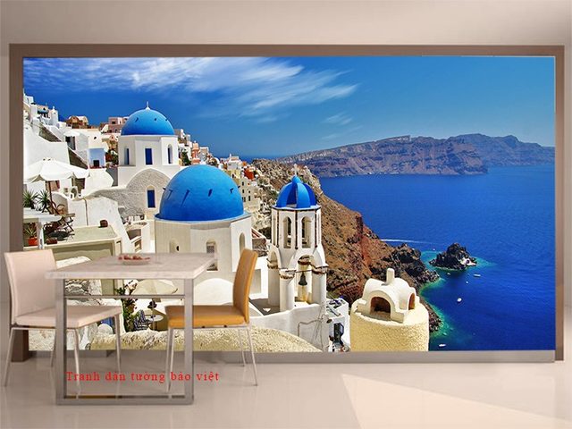 Tranh dán tường phong cảnh Santorini Fm218