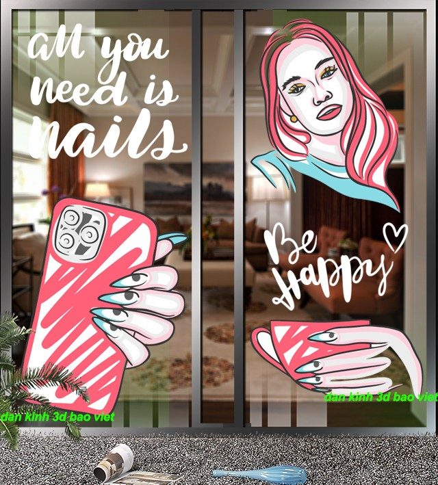 Decal dán kính cao cấp 3d trong suốt nails spa se194