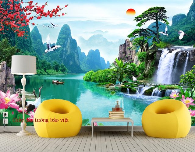 10 mẫu giấy dán tường 3D phong thủy đẹp cho phòng khách