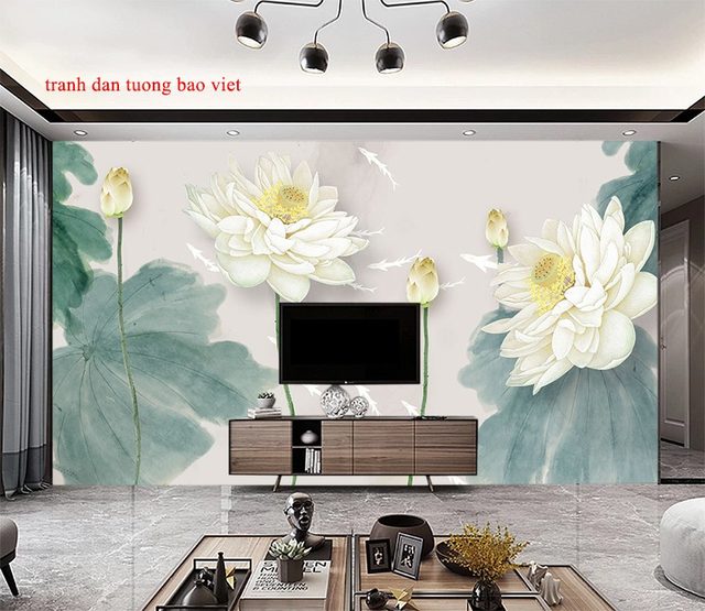 Giấy dán tường 3D hoa sen