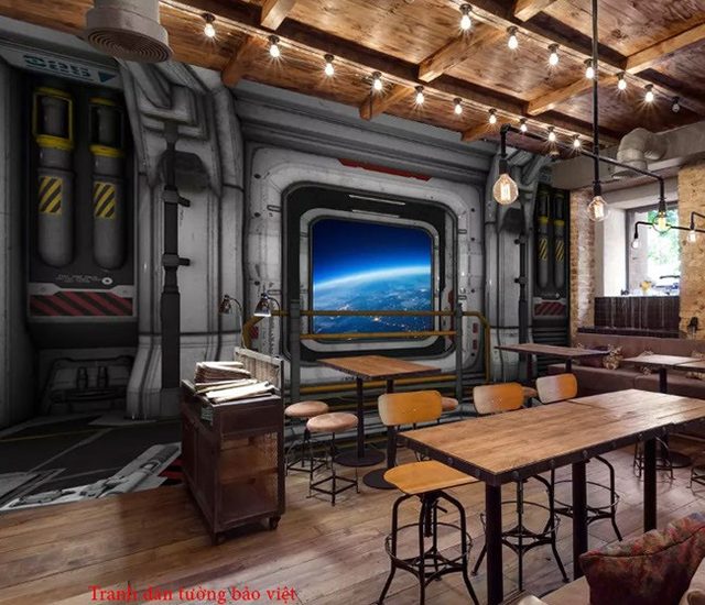 Tranh dán tường 3D trang trí quán cafe Fm234