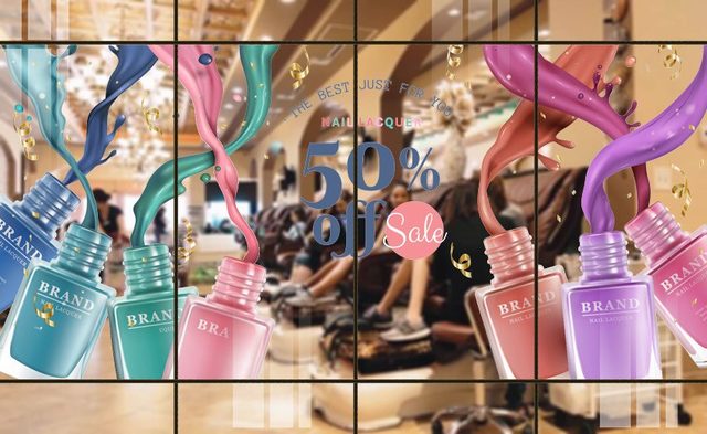 Decal dán kính 3D 2 mặt cho tiệm Nails Spa