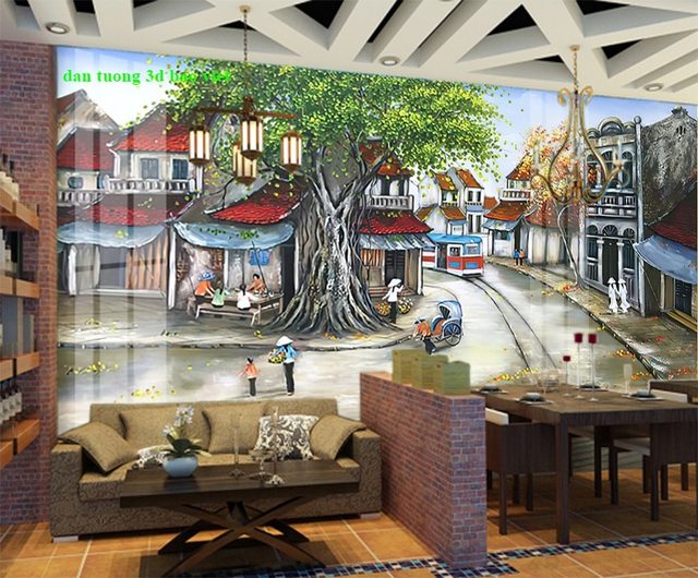 Giấy dán tường cho quán cafe 3d n2003-208