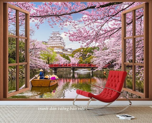 Tranh dán tường cửa sổ phong cảnh nhật fi091