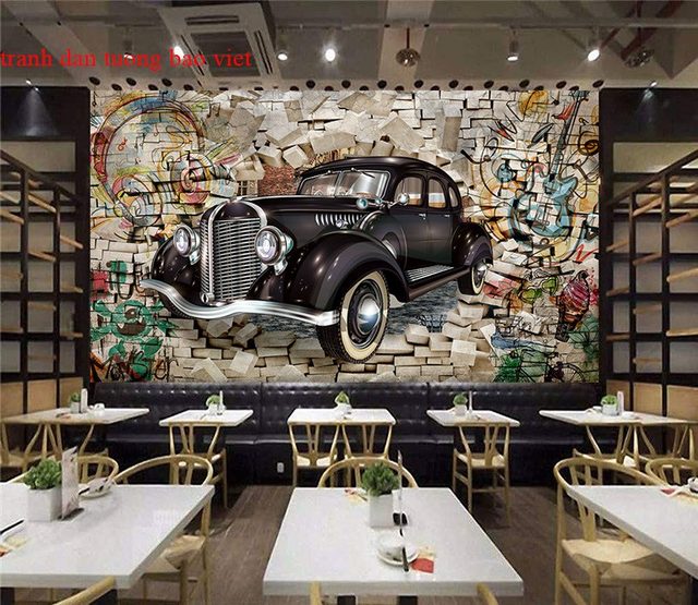 Tranh dán tường 3d cho quán cafe fm523