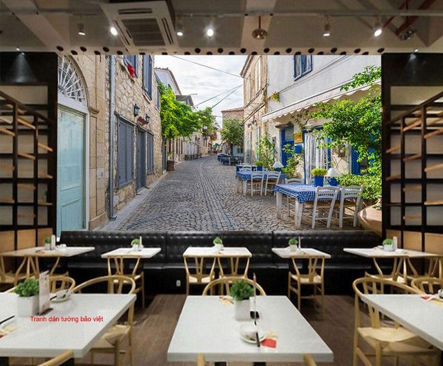 Tranh dán tường cho quán cafe Fm257