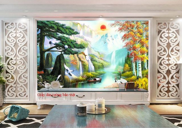 10 mẫu giấy dán tường 3D phong thủy đẹp cho phòng khách