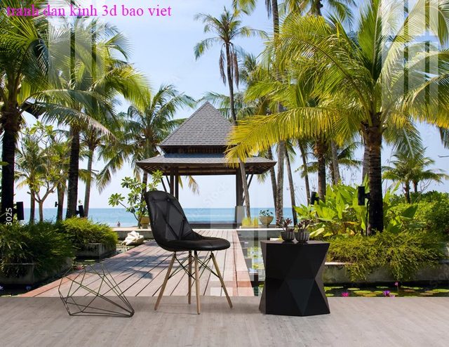 Tranh dán tường phong cảnh biển dán kính 3d 2 mặt me414