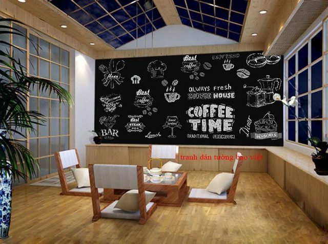 Tranh dán tường cho quán cafe Fm246